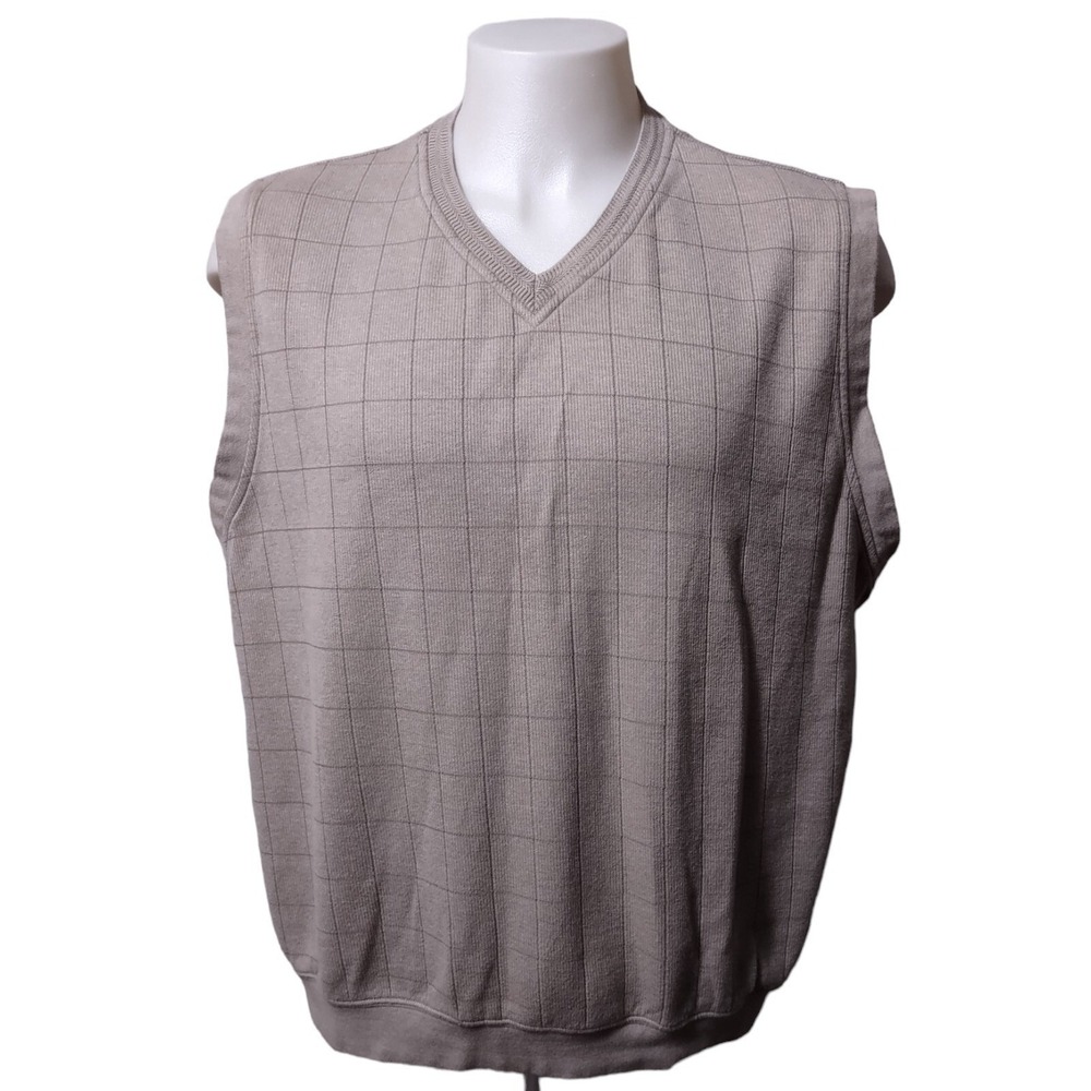 Ping Collection Golf  Vest Men's XL Pull Over V-Neck Fleece Ribbed Bottom Tan